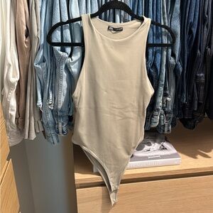 Zara Sleeveless Beige Bodysuit